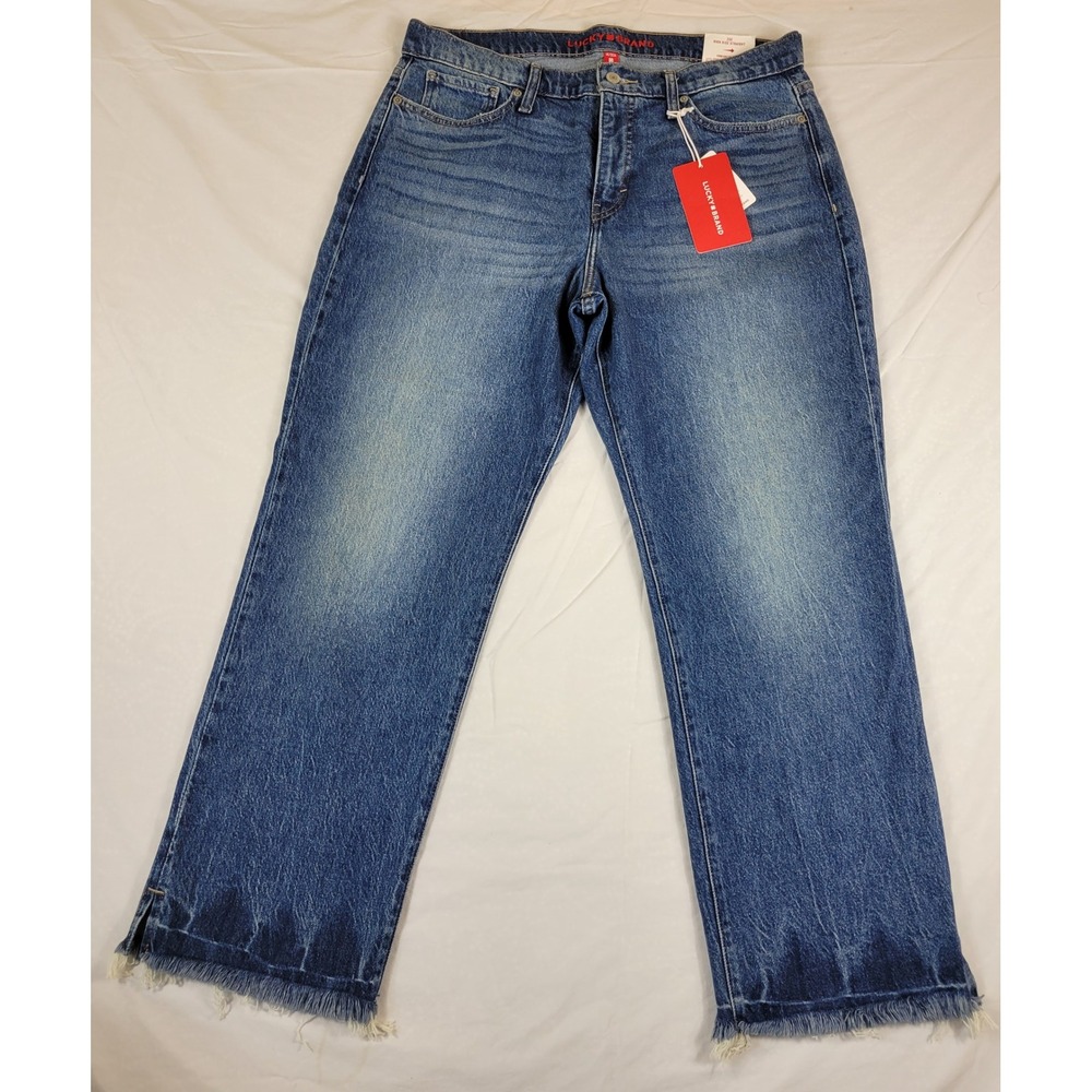 Lucky Brand Zoe High Rise Straight Jeans Blue Raw Hem 14/32A (34x27.5) New $100